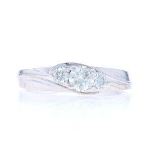 White Gold Diamond Three-Stone Engagement Ring -14k Round .44ctw Milgrain Bypass